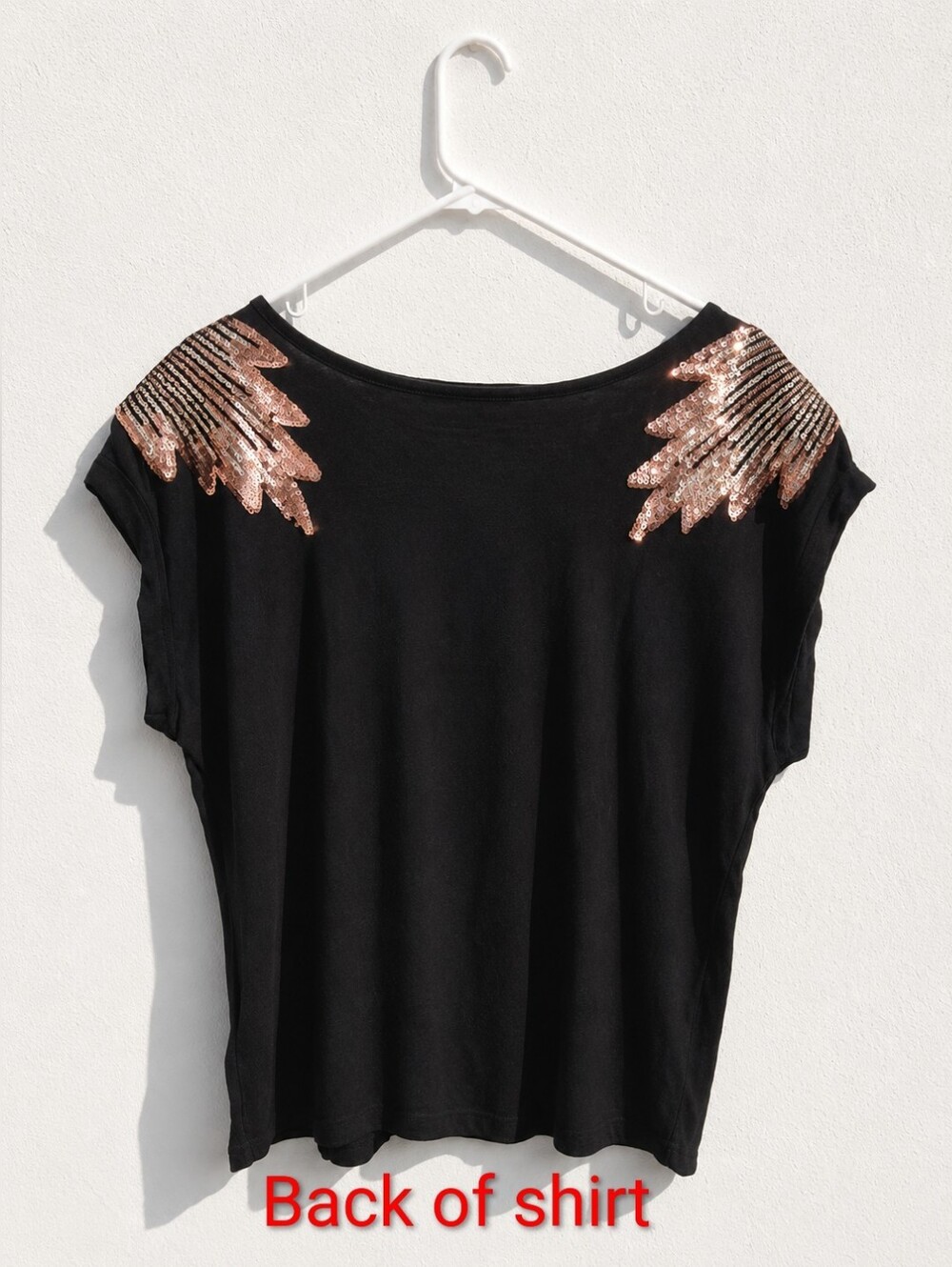 Forever 21 Black Sequin Shoulder Top Women’s Large Gold Embellished Cap Sleeve - Picture 4 of 12